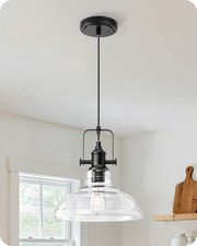 Farmhouse Pendant Light Matte Black with Clear Seeded Glass Shade Kitchen Island