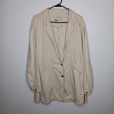 Anthropologie Pilcro Blazer Womens Sz S Beige Oversized Linen Blend Button Front