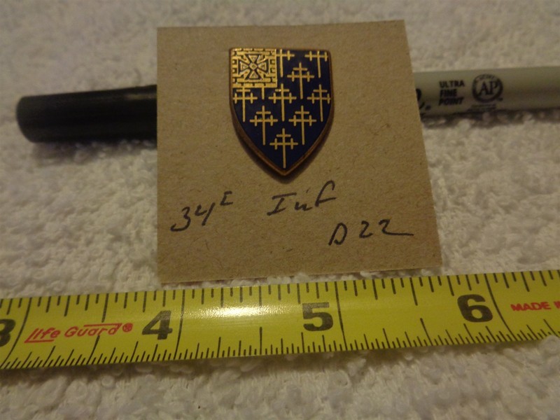34th Infantry D22 Unit Crest, DI, DUI (DRAW#Z13)