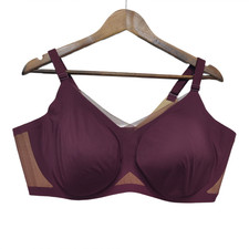 Honeylove Crossover Bra Women 44DD Burgundy Mesh Panels Comfort Adjustable Strap