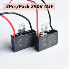 2Pcs CBB61  4mfd 4uf  4.0uf  250V VAC  Fan  MOTOR START RUN Capacitor 2 WIRES