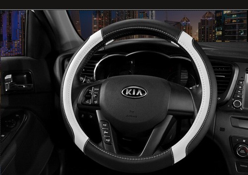 Black White car steering wheel cover universal PU leather steering wheel cover - Picture 3 of 6