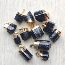 Natural Black tourmaline stone  irregular pillar pendants 12pcs wholesale