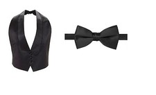 New Mens Black Satin Tuxedo Vest Bow Tie Adj. Low Cut XXL Big Tall 50 - 60 Coat