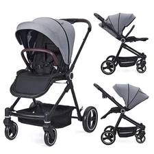 Stroller for Newborn Convertible Baby Pram w/ Reversible Seat Landscape Toddler