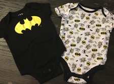 DC Comics Batman Logo Sz 3-6 Mos Baby Boys Bodysuits 1 Pc Rompers Lot 2