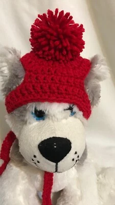 HANDCRAFTED Dog Hat, All Sizes, XS, S, M, XM, L, XL Knitted Crocheted PomPom Pet Hat ~ Red