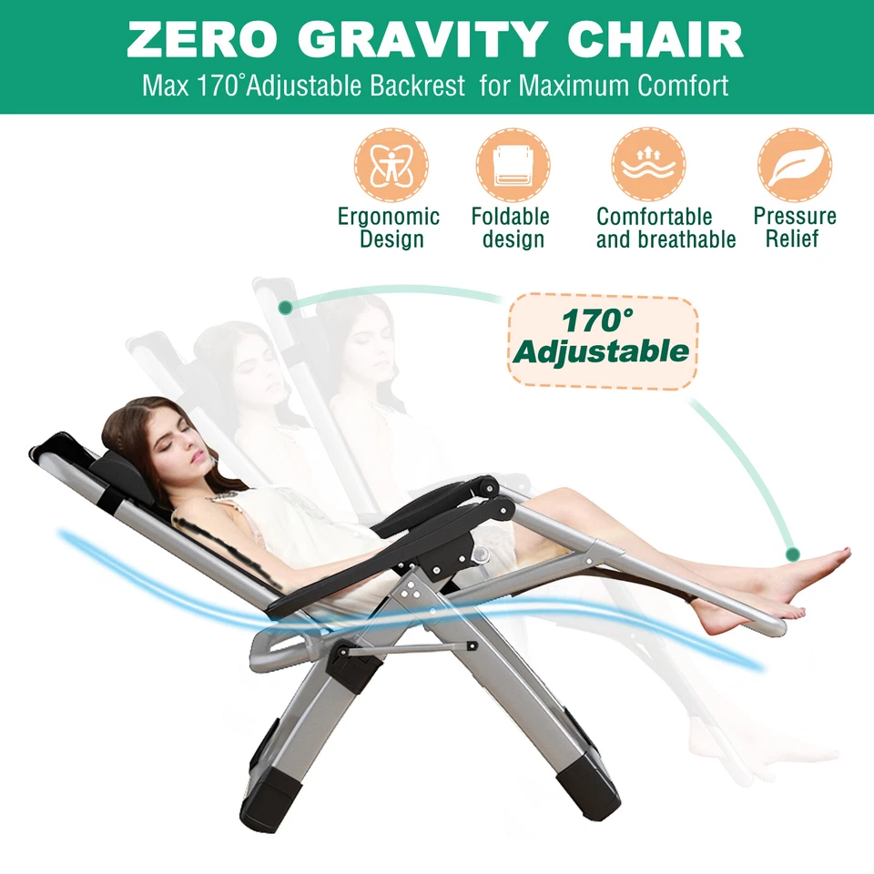 NAIZEA Zero Gravity Chair Set of 2 Or 1 Armrest Mat Reclining Lounge Patio Chair - Image 4 of 4