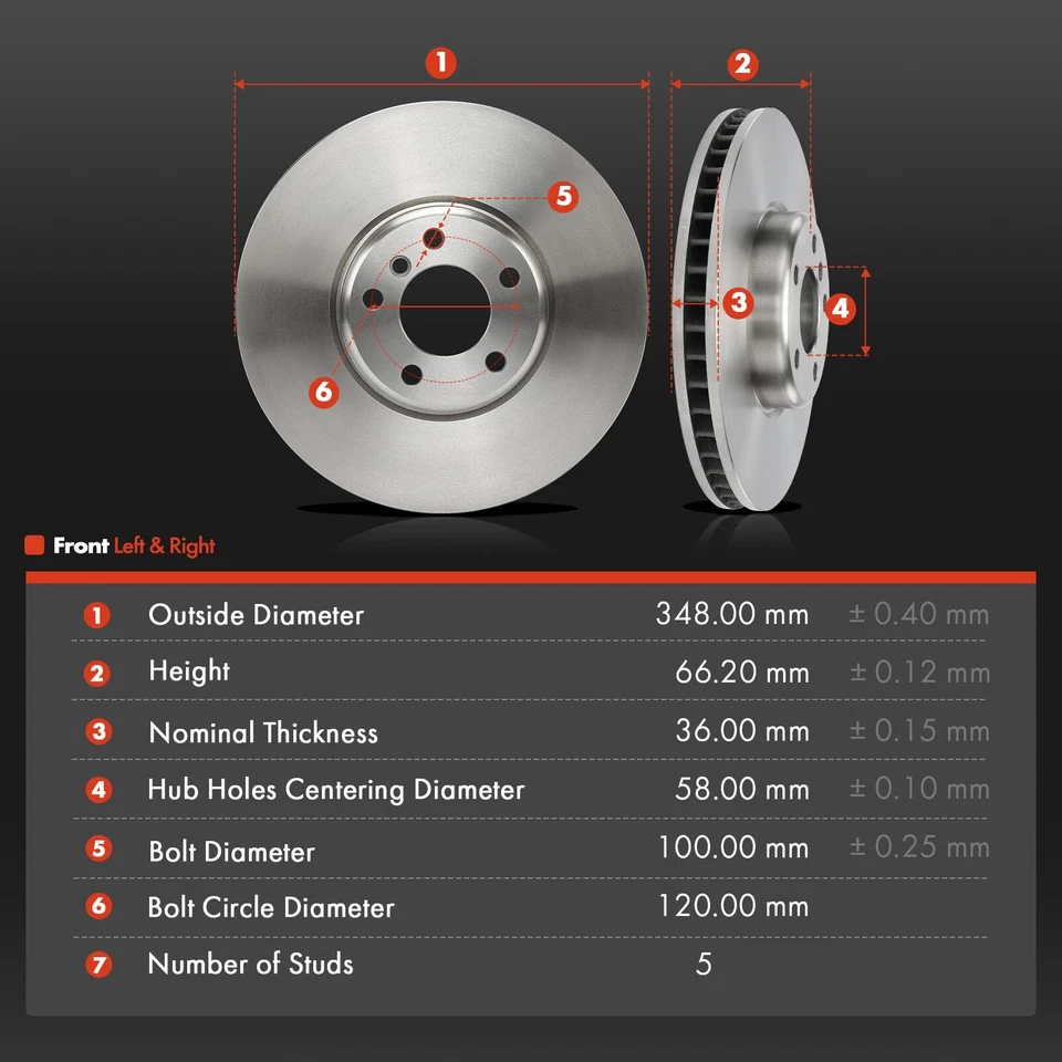 Rotores de freno de disco delanteros izquierdo y derecho para BMW 535i GT xDrive 2011-2017 740Li Foto 4 de 4