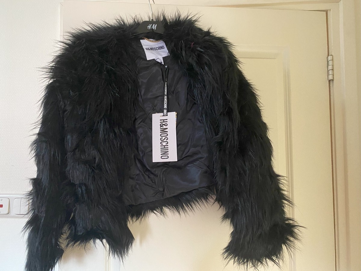 HOT Faux Fur Coat Hm Moschino Jacket H&M Moschino Black