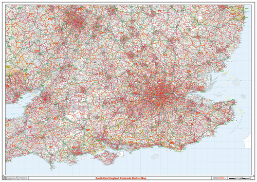 South East England Postcode Districts, Map of SE England Postcodes - Picture 1 of 6