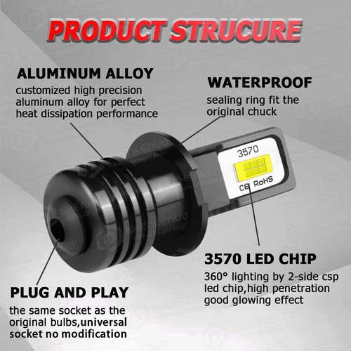 LED Headlight Kit H3 6000K White Fog Light Bulbs for MAZDA Protege5 2002-2003 - 第 2/11 張圖片