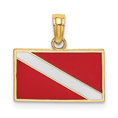 14k Gelbgold rot und weiß Taucher unten Flagge Charm Anhänger