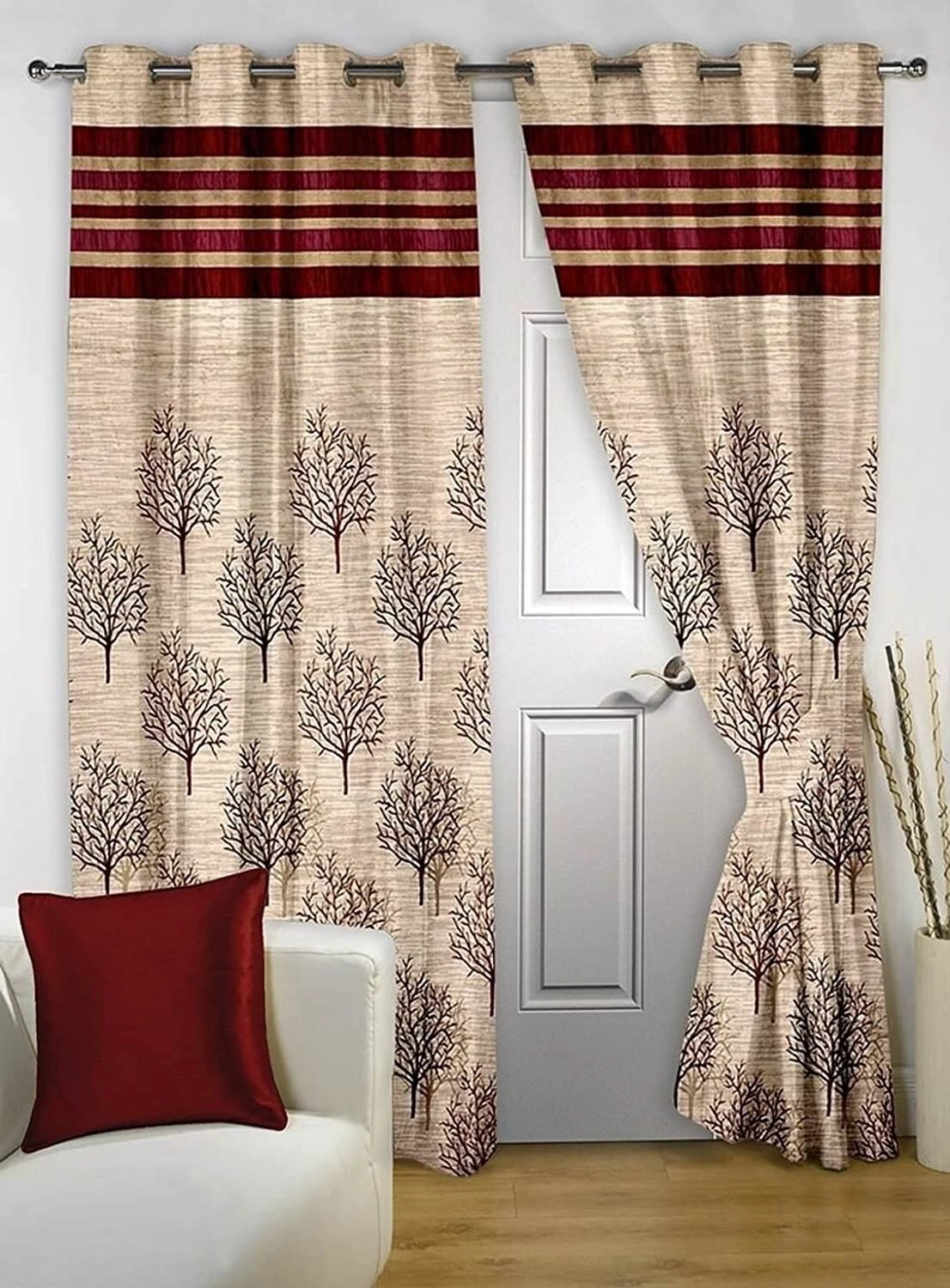 Polyester Curtains for Door 7 Feet Long Pack Of 2 Pcs Maroon