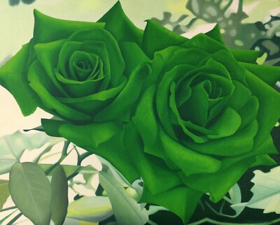 Grüne Rosen Original Ölgemälde auf Leinwand Limette Smaragd Blumen Floral Kunstwerk