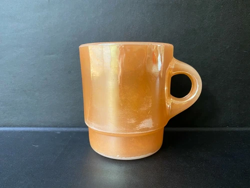 Vtg Peach Lusterware Coffee Cup ~ Fire King Anchor Hocking ~Stackable ~
