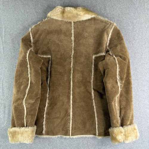 Wilsons Y2K pelle marrone scamosciato bordato Penny Lane cappotto pelliccia sintetica bordo giacca XL - Foto 3 di 5