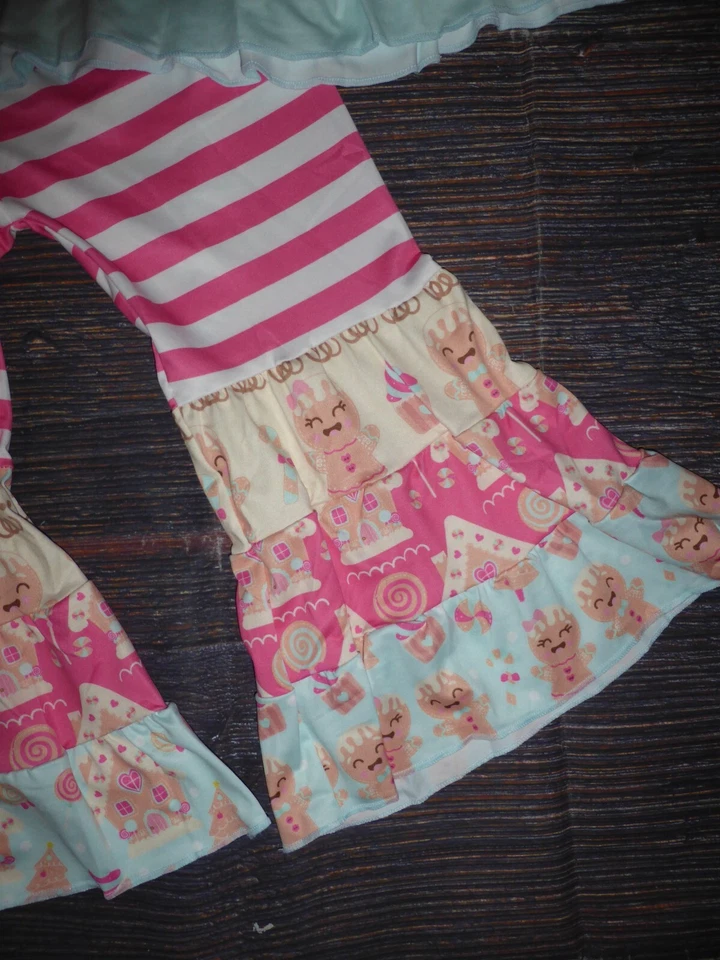 NUEVO Boutique Pan de Jengibre Casa Niñas Túnica Volantes Leggings Navidad Conjunto de Conjunto Foto 3 de 4