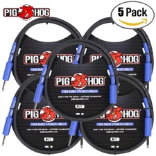 5-PACK Pig Hog PHSC5 5FT 9.2mm 14 Gauge 1/4" Speaker Cable