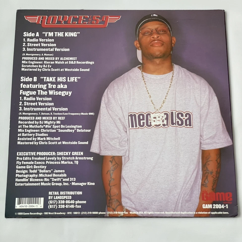 Royce Da 59 Album vinyl Single Game Records I'm The King Take His Life 12” 1999 - Imagem 2 de 4