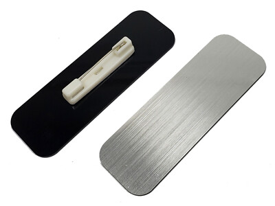 25 Brushed Silver Name Tag Badge Blanks 1'' x 3'' Rounded Corners w/ Pin Fasteners