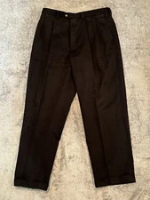 Callaway Pro-Spin Golf Pants Mens 35x30 Pleated Cuffed Black Khaki Pima Cotton