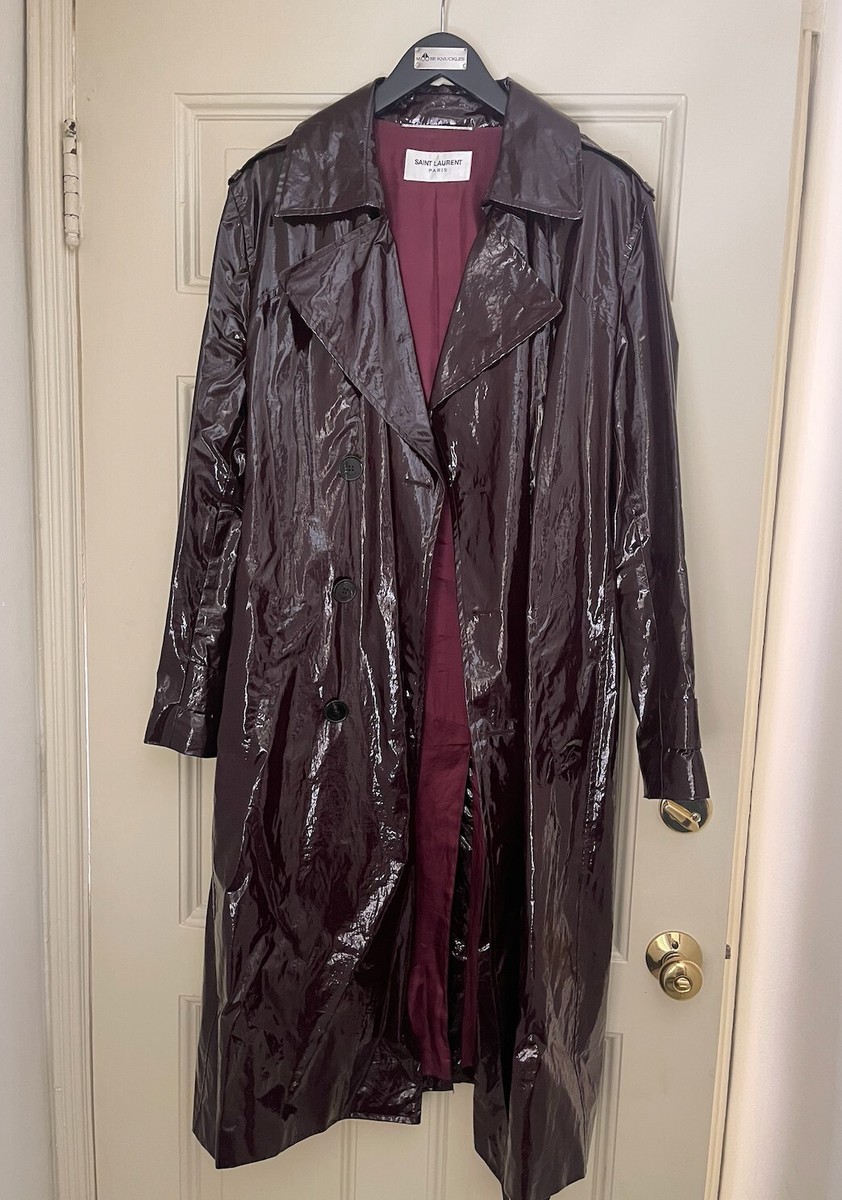 lacquered-effect burgundy saint laurent trench coat | eBay