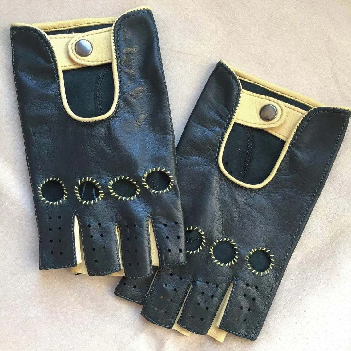 Black & Yellow Driving Cycling Fitness Leather Handmade Gloves