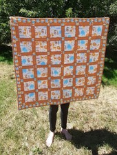 Vintage Safari Animals Patchwork Baby Crib Quilt 38" x 38" Orange/Yellow/Teal