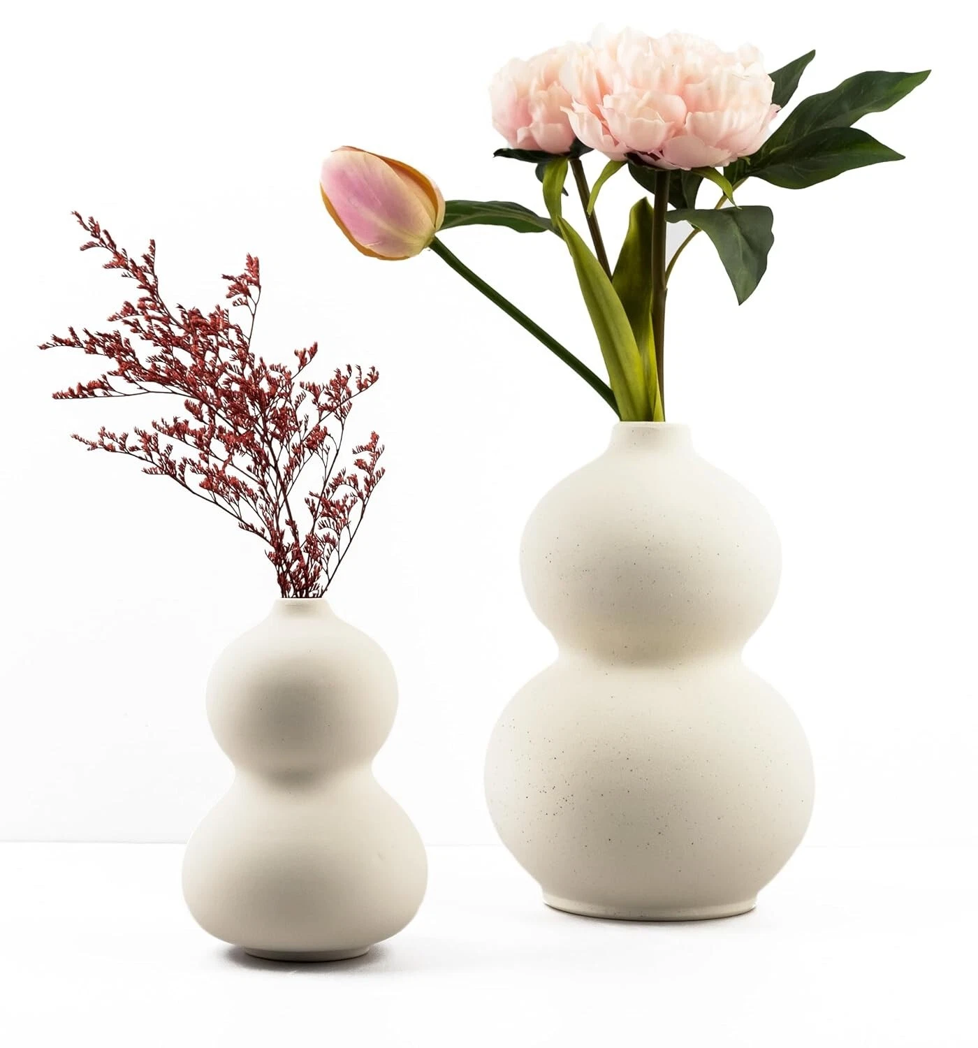 Conjunto De 2 Flor Cerámica Jarrón Olla Hogar Decoración Artículo Terroso Mate