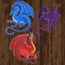 Fantasy Dragon Embroidered Patch   3-Pack   Iron On