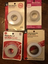 Lot of 4 -Dritz Fusible Bonding Web 5/8” - 13 Yd & 25 Yd; Res Q Tape; Adhesive