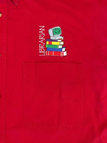 Librarian Books Red Button Front Vintage Shirt Embroidered Logo - Men’s Medium - Picture 3 of 9