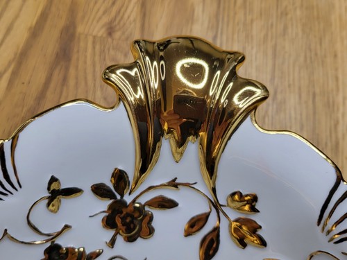 Meissen Porzellan Schale antik weiß golden Blumen Relief - Bild 2 von 3