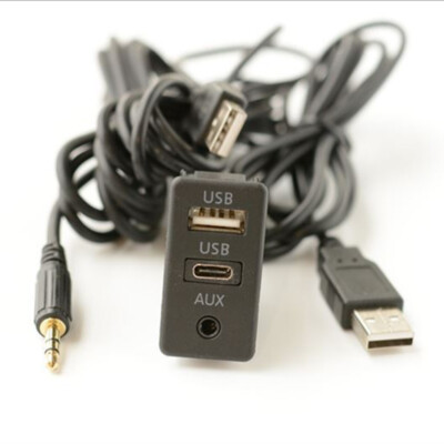 AUX Type C USB 3 Ports Panel USB Extension Cable Adapter Car Dash Flush Mount