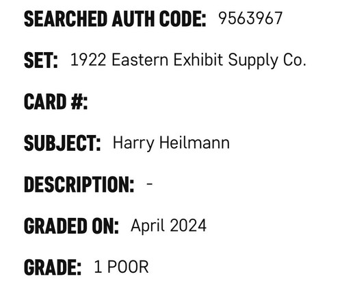 1922 Eastern Exhibit Supply Co. Harry Heilmann Detroit Tigers Postcard SGC 1 PR - Picture 3 of 5