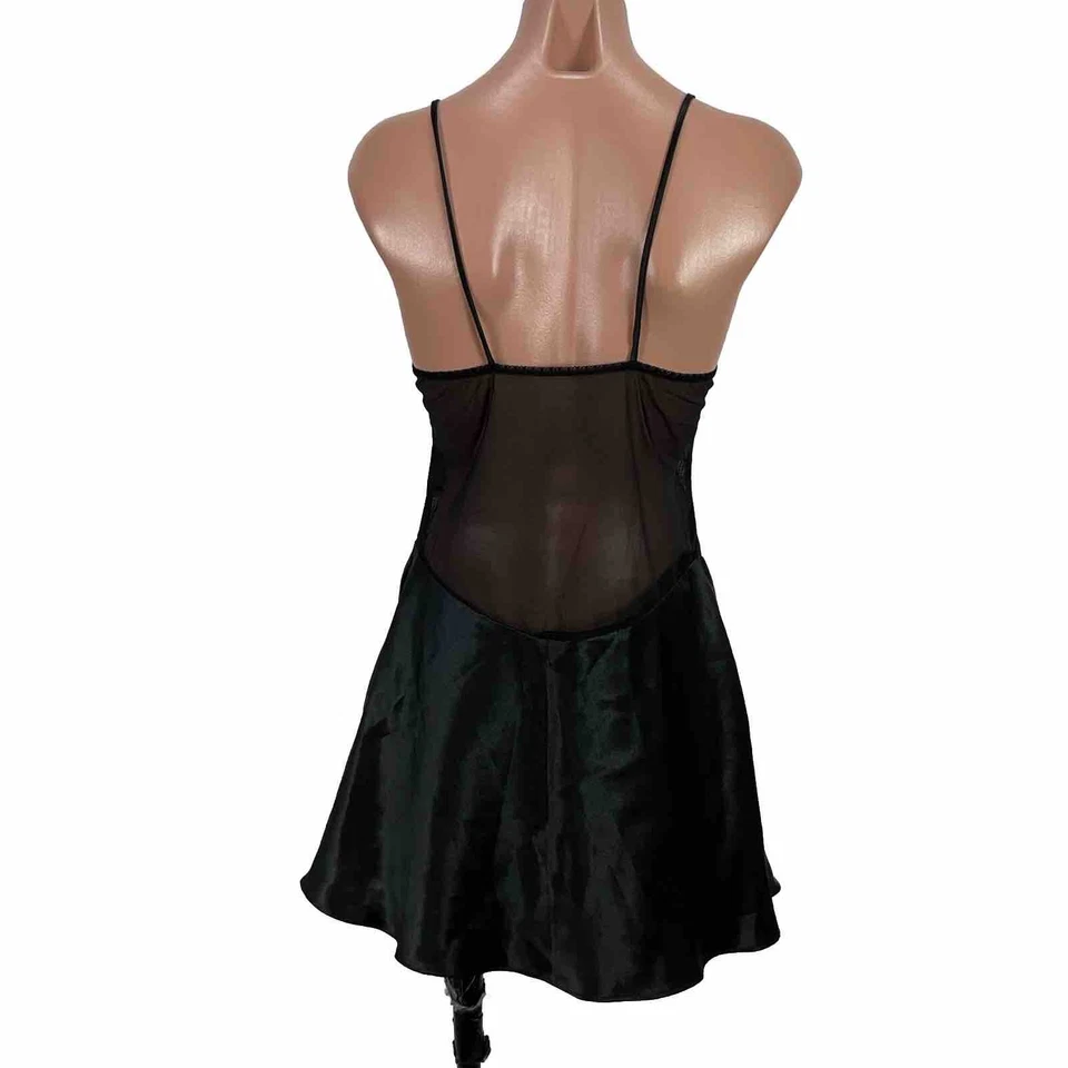 Vintage Josie by Natori Chemise Black Illusion Mesh Negligee Babydoll Satin sz M - Image 2 of 4