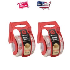 Heavy Duty Packing Tape with Dispenser 2 Pack 2.6 Mil Thick Clear 2x25yd Strong