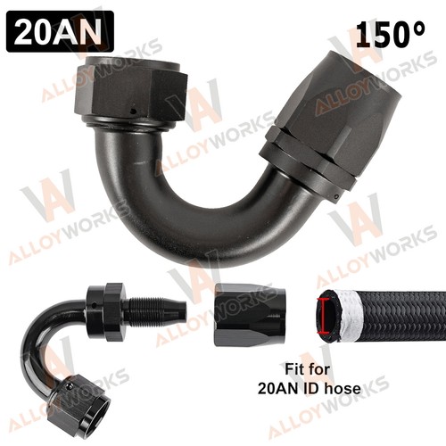 Fasster W82 -8AN 180 Degree Swivel Hose End Fitting - Black Anodized, For Fuel/Oil Lines, Reusable