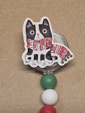 Christmas Kitty Cat Beaded Retractable ID Badge Reel