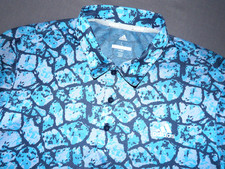 ADIDAS Short Sleeved 100 Polyester Blue Geometric Polo Golf Shirt Men's Large