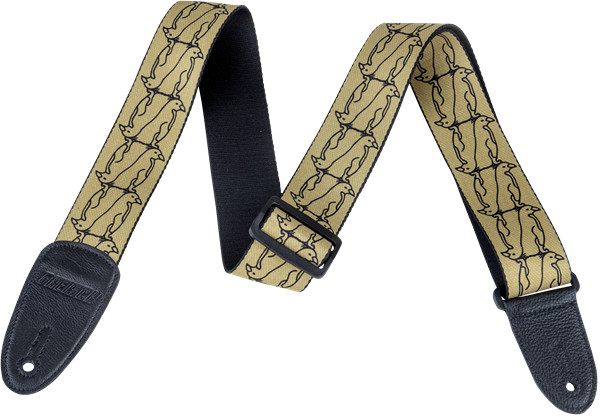 Gretsch Gold - Black Alternating Penguins Guitar Strap with Leather Ends 3990₽