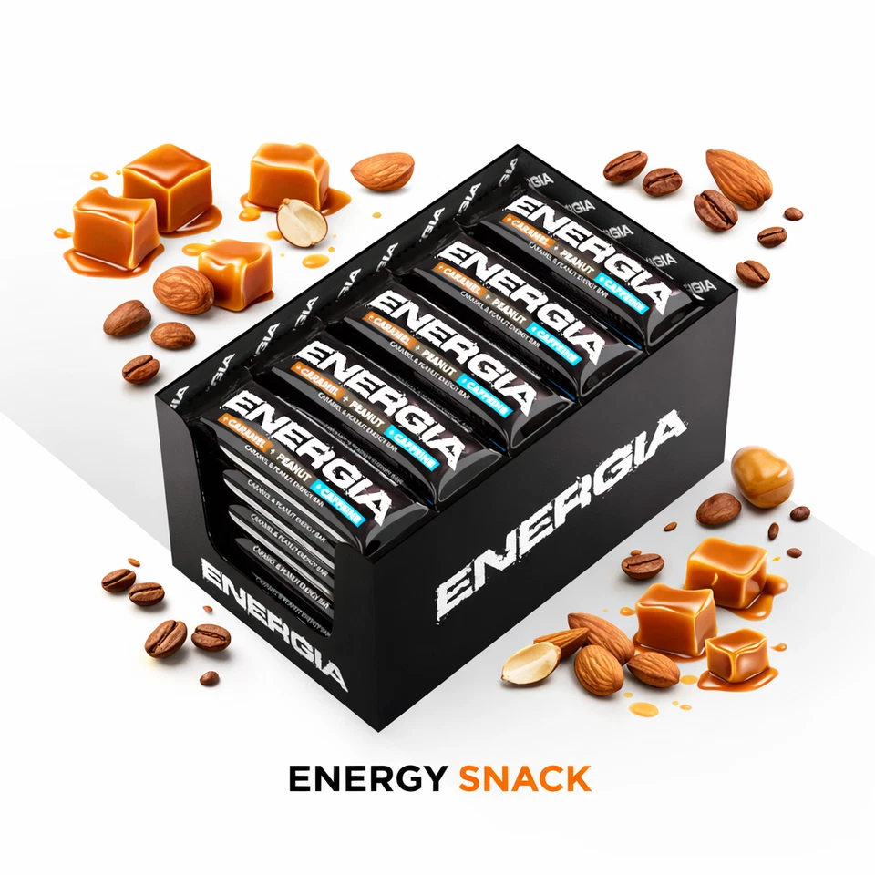 PreWorkout Energieriegel Kalorienarm Karamell Walnuss Koffein 25x 50g - Bild 1 von 3