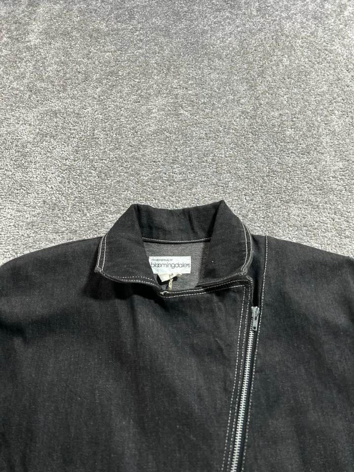Chaqueta De Colección Bloomingdale's Para Mujer Mediana Negra Algodón Denim Cremallera Completa * Foto 2 de 4