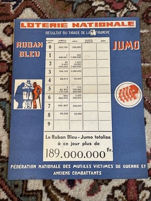 BLAUES BAND JUMO ORIGINAL POSTER ERGEBNIS NATIONALE LOTTERIE 1940 SELTEN!