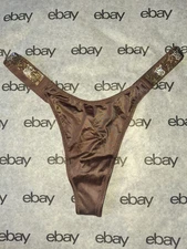 VS shine rhinestone logo strap Thong panty new size Small Brown