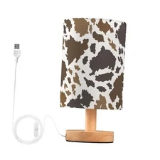 Bedside Table Lamp Cow Print Nightstand Lamp with Wood Brown Animals multi 12