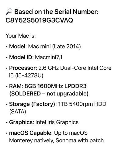 Apple Mac Mini A1347 Late-2014 Computer - AS IS Parts or Repair - Afbeelding 6 van 7