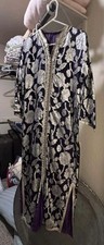 Gorgeous Vintage Moroccan Silk Caftan Heavy Silver Embroidery 1960's