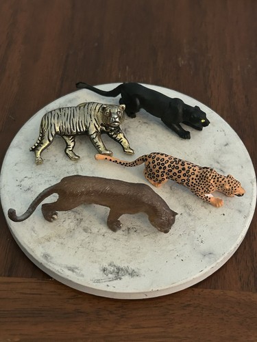 Vintage Lot of 4-1 Metal-3 Rubber Tiger Panther Cheetah Plastic Zoo 2” Figures - Picture 3 of 15